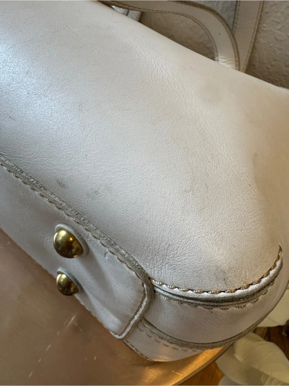 SAMPLE Fossil White Leather Tote Bag with Gold Accent - Austin Collection